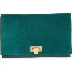 Tory Burch Carmen Leather Clutch in Malachite